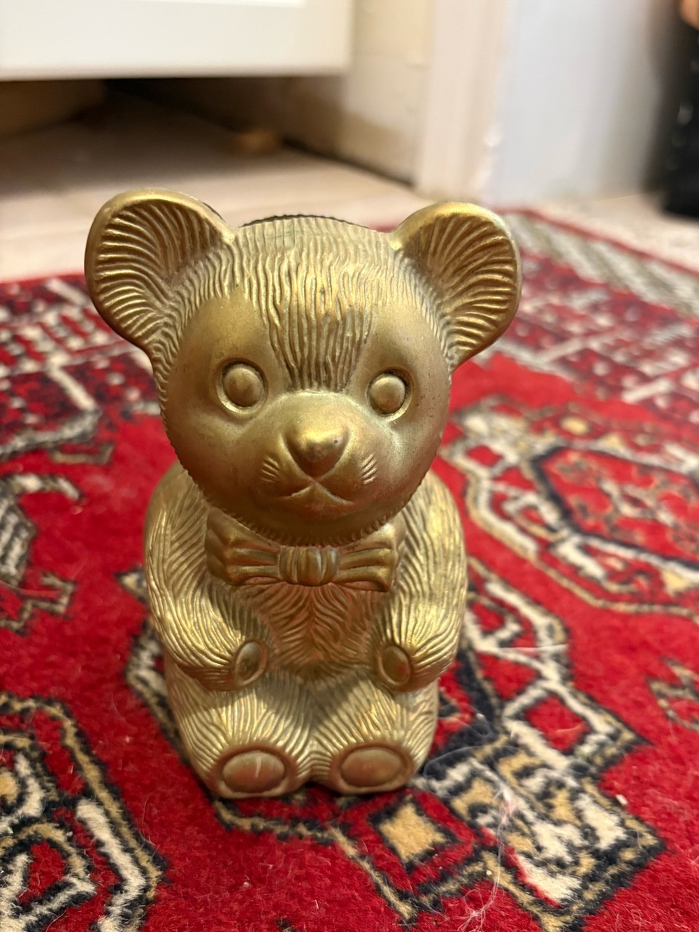 Vintage Gold Plated Teddy Bear Coin Bank